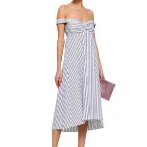 A.L.C. Arsenio Off-Shoulder Striped Cotton Midi Dress Poplin Sz 4 NWT
